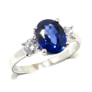 Anillo Zafiro Oval Brillantes oro blanco