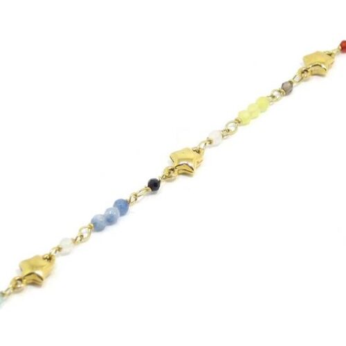 Pulsera estrellas y bolitas colores oro