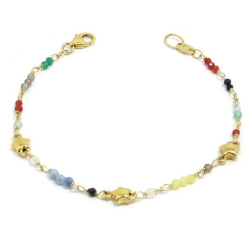 Pulsera estrellas y bolitas colores oro