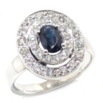Anillo zafiro oval 6x4 doble orla diamantes