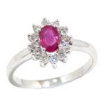 Anillo rubi oval 6x4 diamantes oro blanco