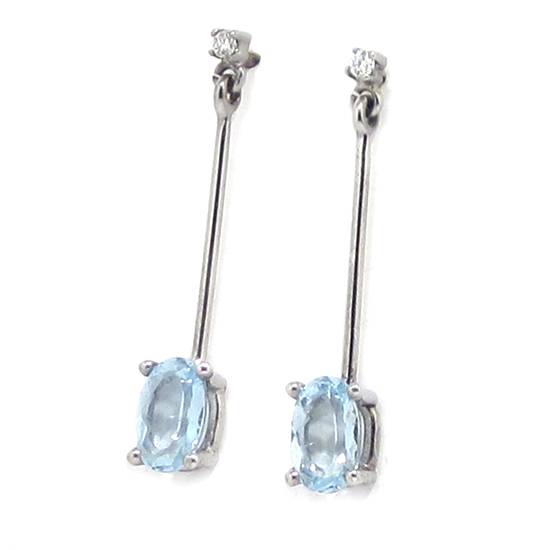 Pendientes barras largos aguamarina diamante oro