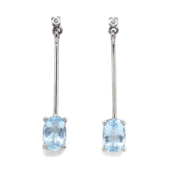 Pendientes barras largos aguamarina diamante oro