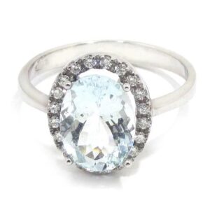 Anillo aguamarina 11x8 diamantes oro blanco