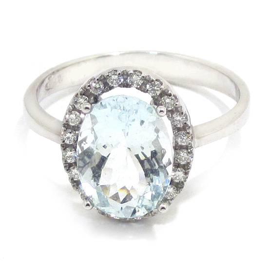Anillo aguamarina 11x8 diamantes oro blanco