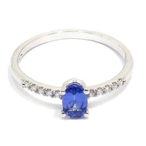 Anillo tanzanita 6x4 diamantes oro blanco