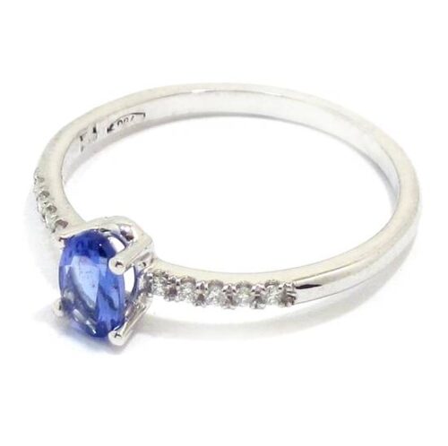 Anillo tanzanita 6x4 diamantes oro blanco