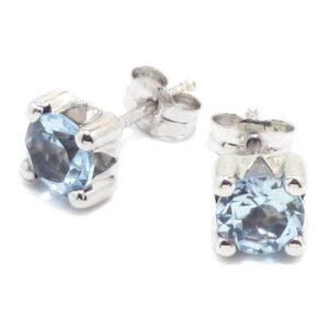 Pendientes Topacio azul redondo 5mm oro blanco