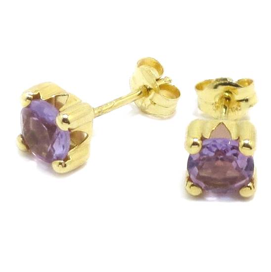 Pendientes Amatista redonda 5mm oro rosa